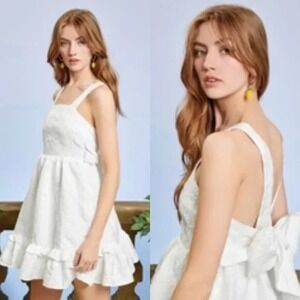SISTER JANE Sz S White Mariella Jacquard Mini Dress Ruffle Coquette Feminine